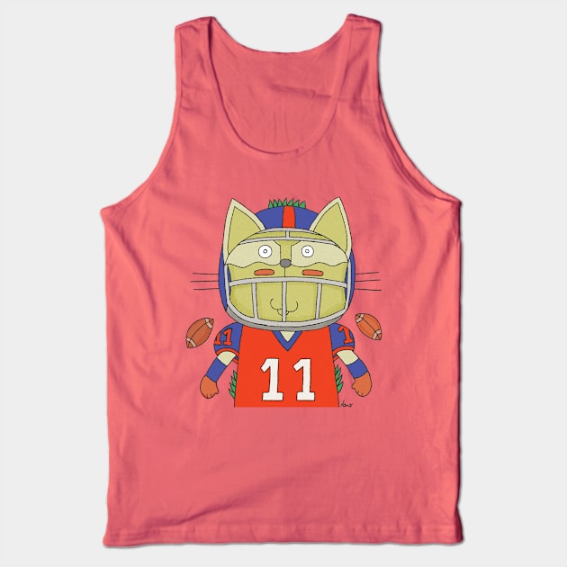 Cat Goof Football Player Number Eleven Geared Up Tank Top by Ananamorph Art @PeculiarPeaks Nana Totem Wolfe